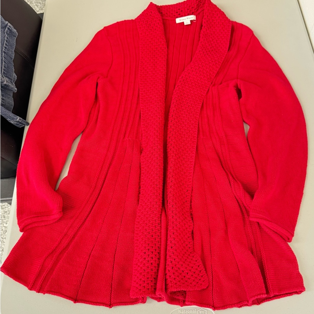 Studio Works Vibrant Red Cardigan Knit Sweater Jacket size Large
